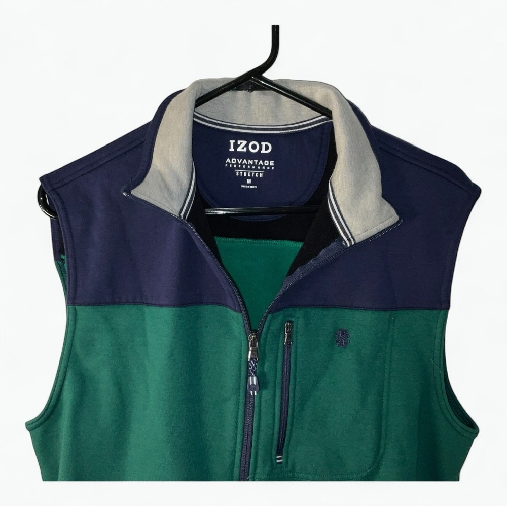 IZOD Advantage Performance Vest Green Navy Full Zip Stretch Size M - Picture 2 of 9